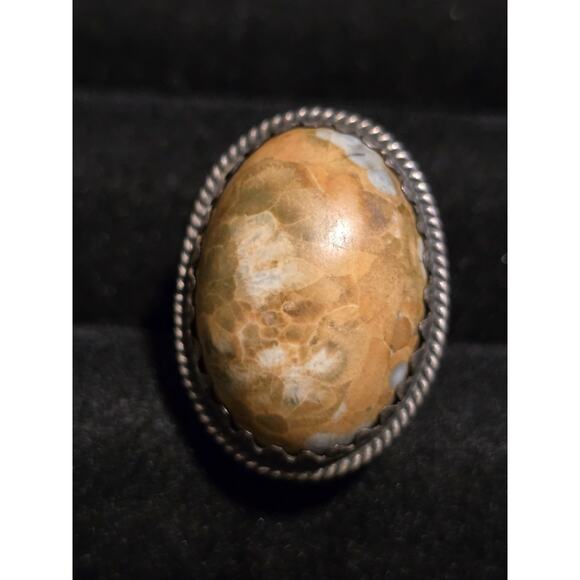Vintage southwestern brown agate cabochon ring size 4.5 sterling silver 925 - Picture 1 of 8